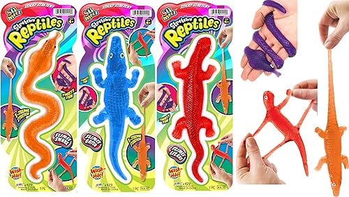 Miniatura 10 de JA-RU Superelástico pegajoso de reptiles serpiente, lagarto y cocodrilo (6 paquetes) broma, juguete pegajoso para fiestas para niños, relleno de