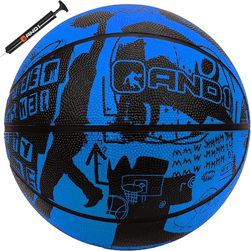 AND1 Street Art 27.5 Basketball Youth Sized Rubber Streetball for Indoor and Outdoor Use, Deep Channel Construction and Durability, Ideal for Boys