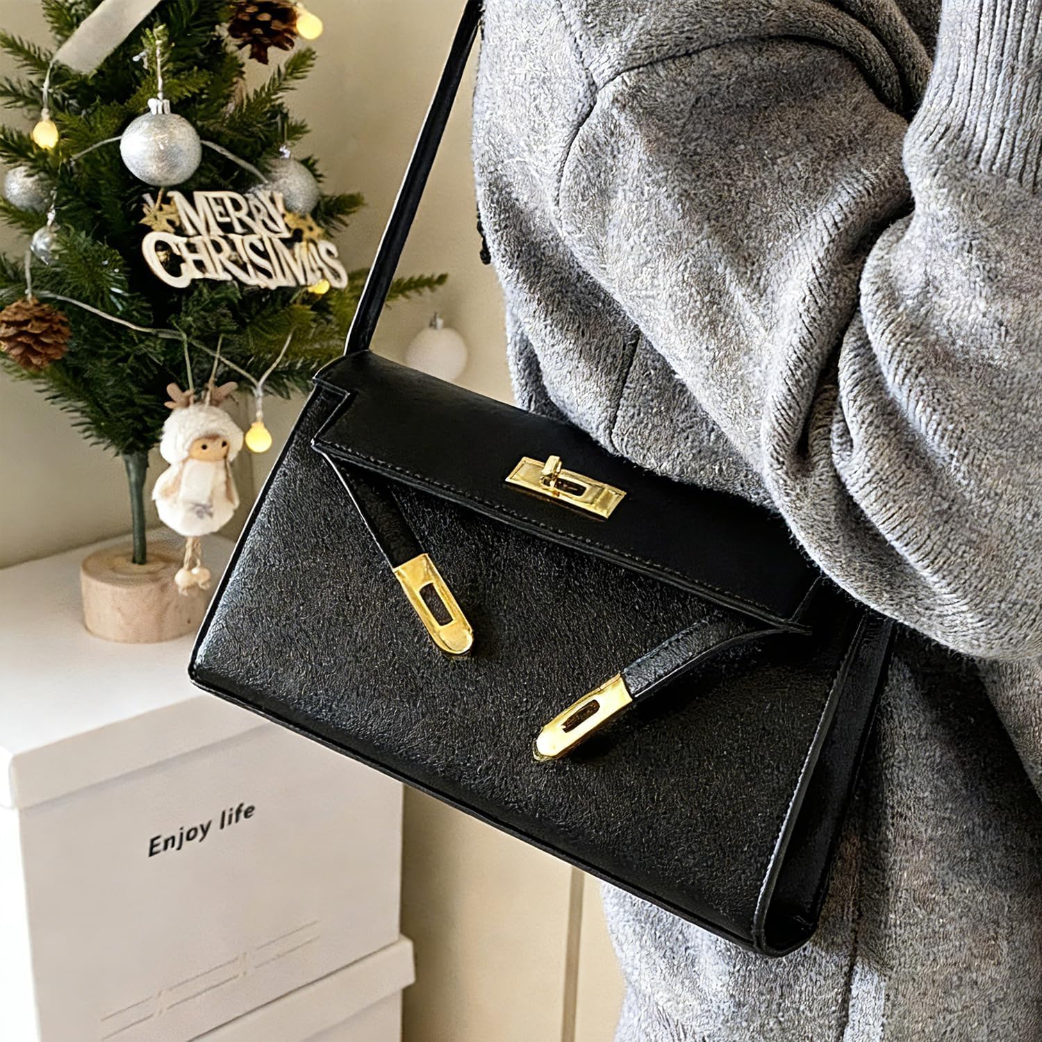 Suede Shoulder Bag, Crossbody Style with Flap and Buckle Closure - Image 3