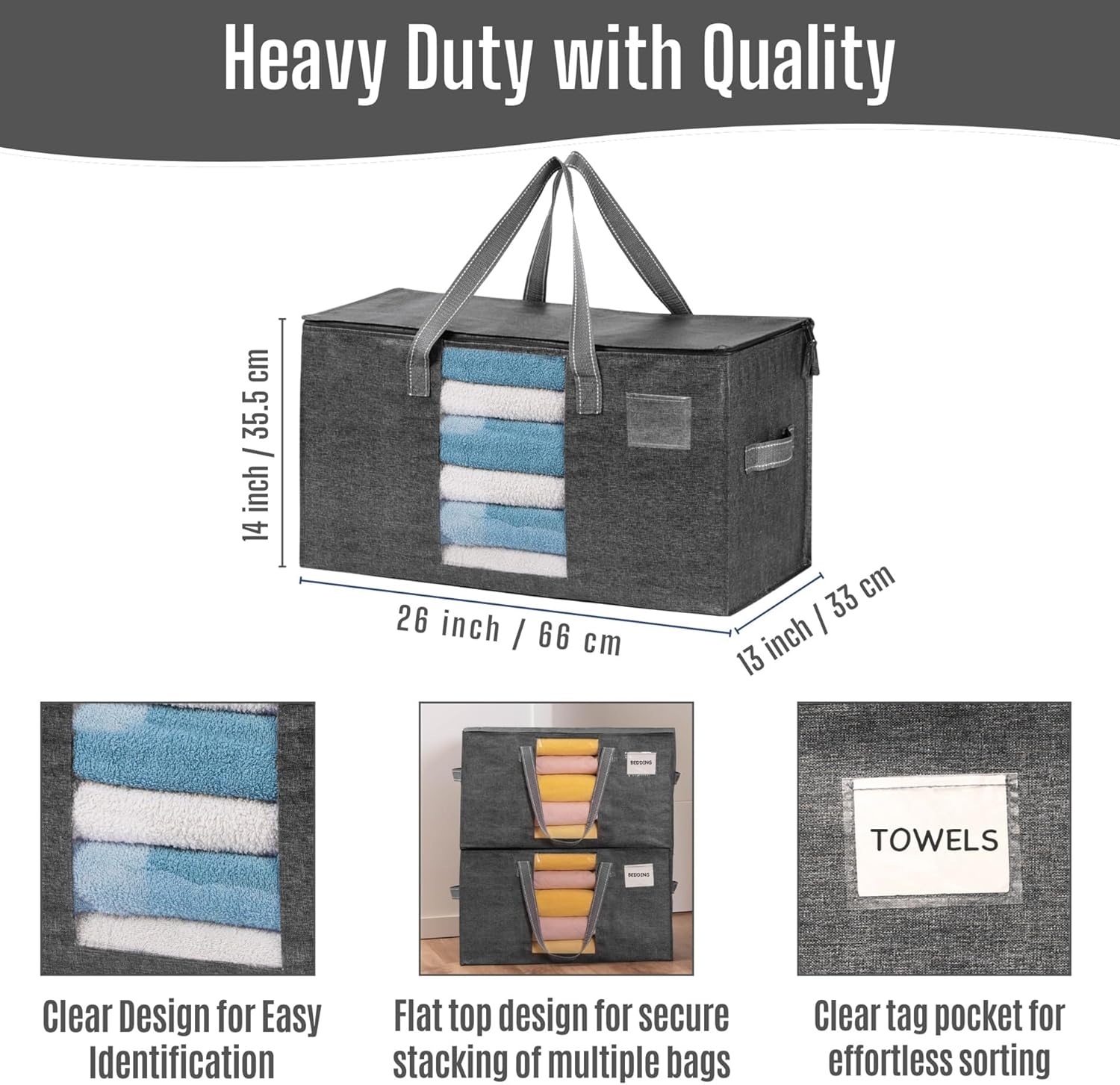 VENO 6 Pack Heavy Duty Moving Bags, Clothes and Comforter Storage Bags with Clear Window, College Dorm Essentials Packing Supplies, Foldable Boxes Alternative (Gray, 6 Pack)