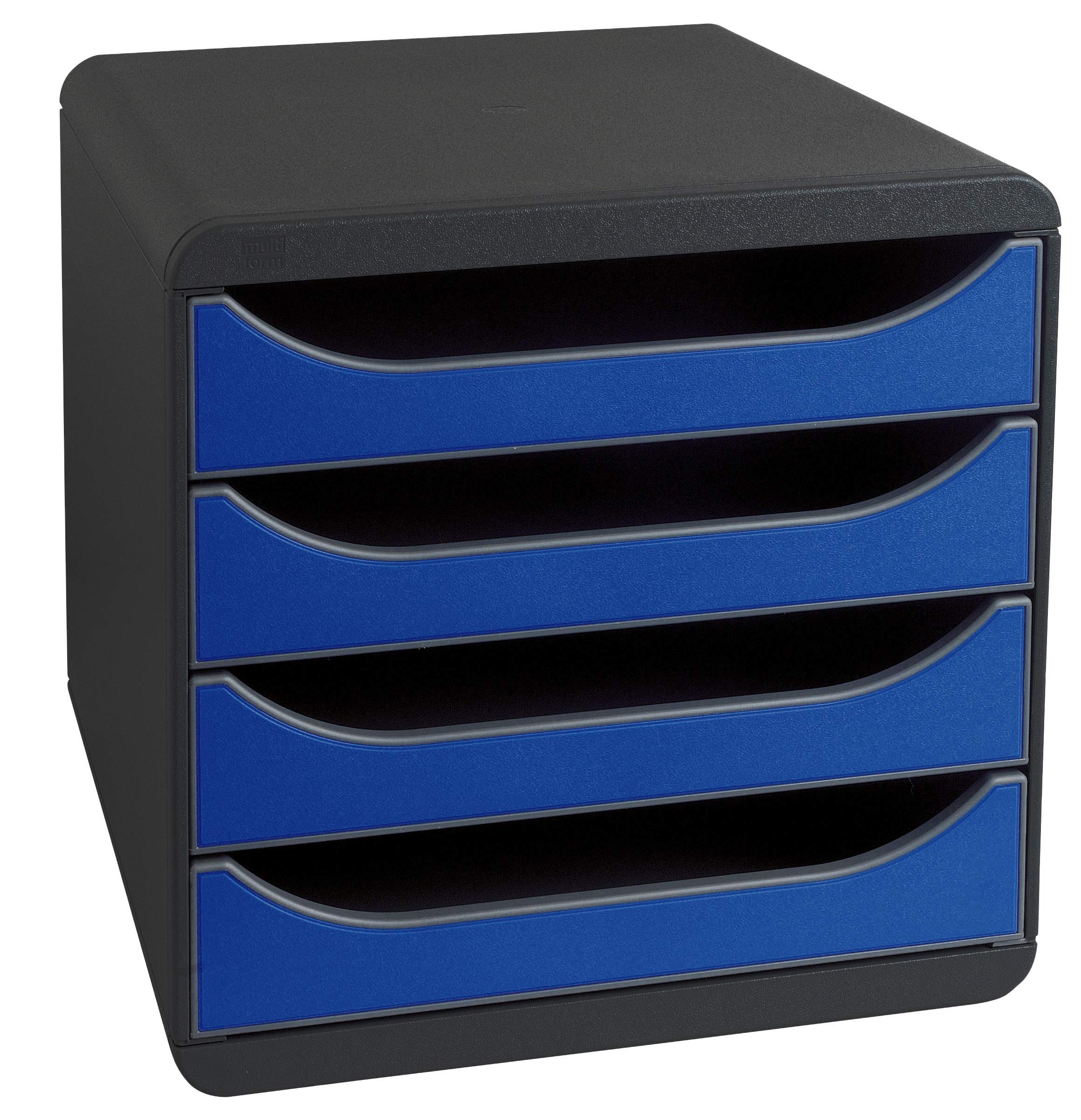 Exacompta 310703D Premium Ablagebox mit 4 Schubladen für DIN A4+ Dokumente. Belastbare Schubladenbox mit hoher Kapazität für mehr Platz auf dem Schreibtisch Big Box Iderama Schwarz|Königsblau