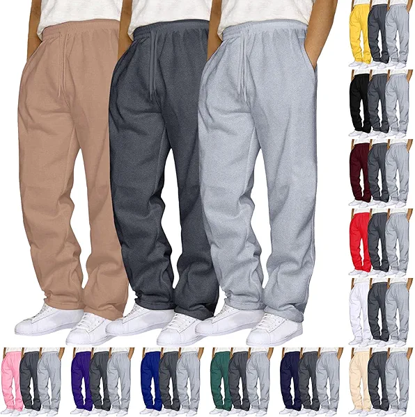 GOSEAGOTOFUN 3Pack Mens Sweatpants Baggy Open Bottom Casual Pants Elastic Waist Workout Athletic Joggers Pockets Sweat Pants