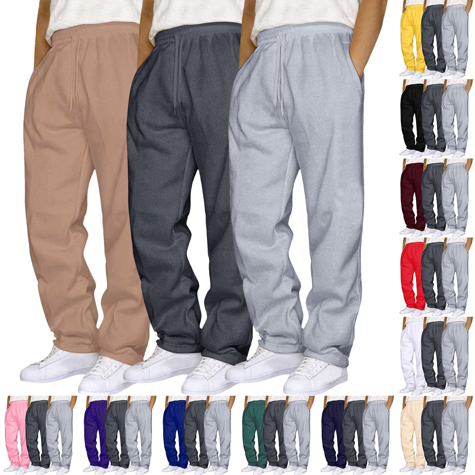 3er Pack Jogginghose Herren Baggy Sweatpants mit Taschen Y2K Breite Jogging Hose Elastische Taille Weites Bein Sporthose Lang Sweat Pants Männer Sweathose Sport Hosen