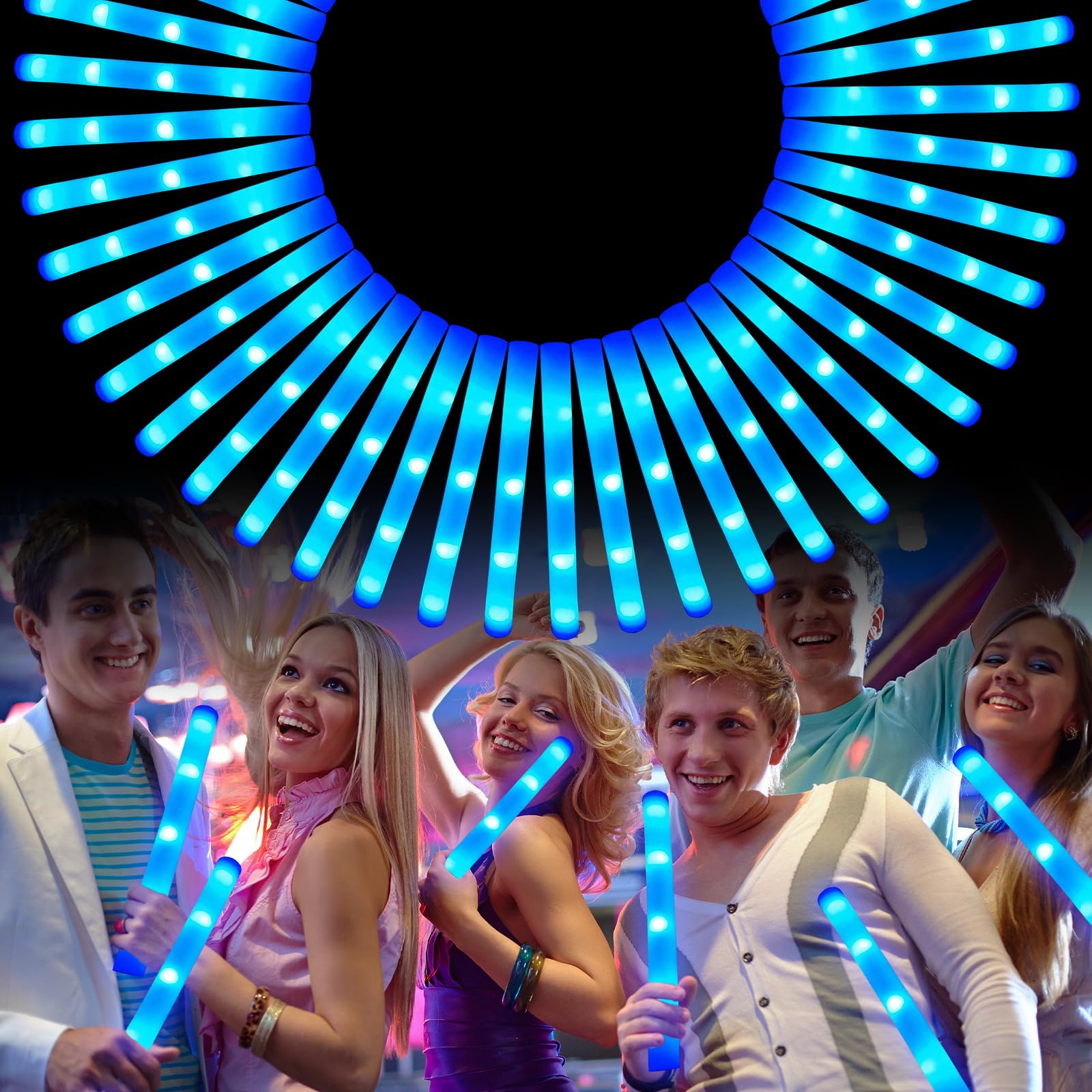 Foam Glow Sticks Bulk, 40 Pack Blue Light Up Foam Sticks 3 Modes, Glow Party Supplies for Wedding,Raves, Carnival, Concert, 4th of July, Halloween, Christmas, New Year