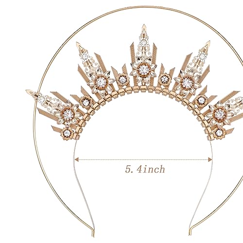 Miniatura 7 de Gold Halo Crown Headpiece - Spiked Headwear Queen Headband Surburst Halo Crown Goddness Headpiece Halloween Cosplay Renaissance Costume Accessories