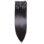 HAIR2HEART Clip In Hair Extensions 130g weight, 8 Straight, 1 Black