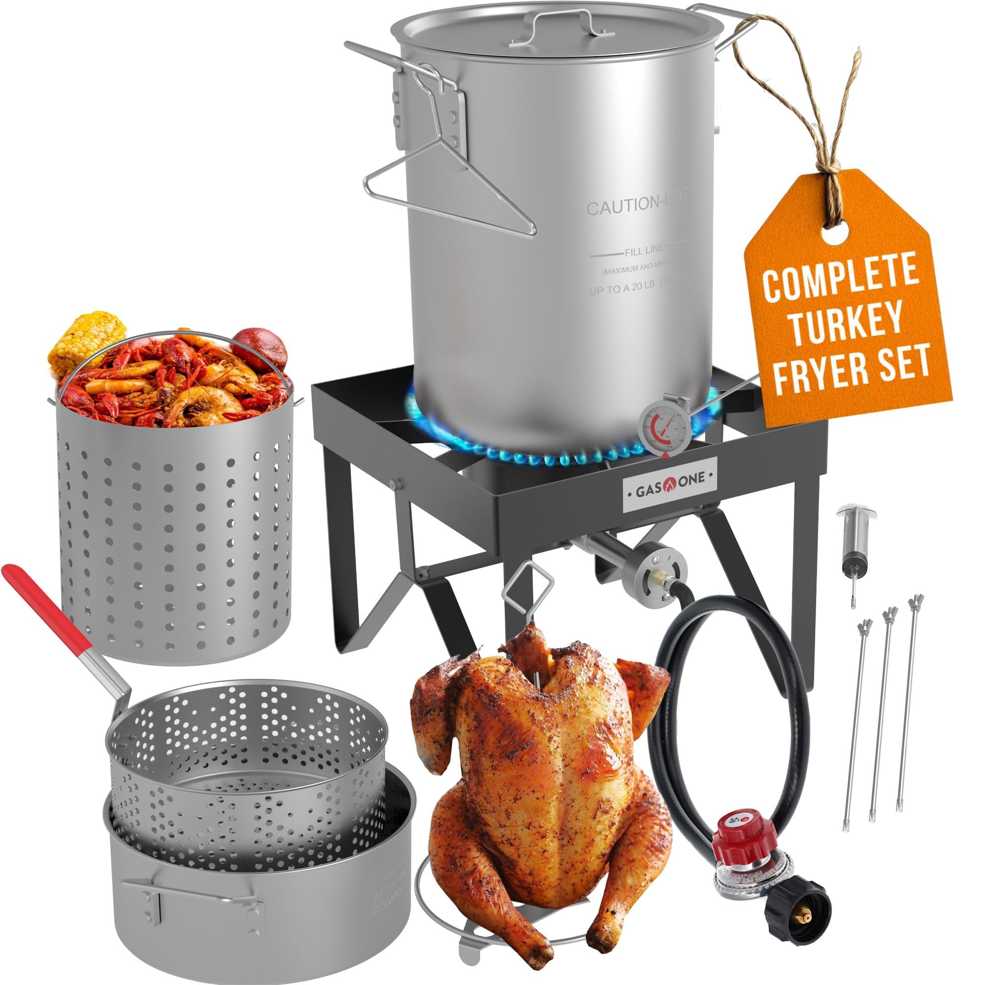 Gas One Turkey Fryer Propane Burner Complete Kit - Turkey Fry & Boil - With High Pressure Propane Regulator and Hose