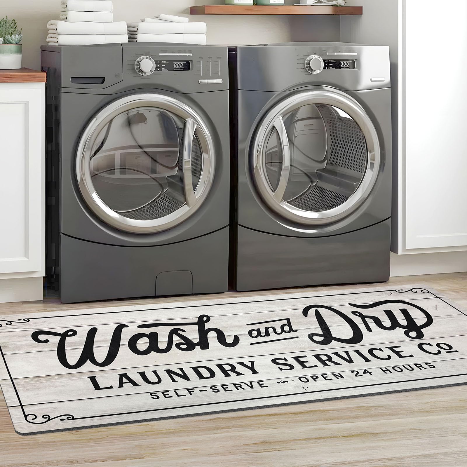 KOZYFLY Laundry Room Rug Runner 20"x60" Non Slip Laundry Rug Kitchen Rugs Washable Laundry Room Mat Waterproof Mudroom Floor Carpet Runner Farmhouse Laundry Room Decor, Light Grey, Wash and Dry