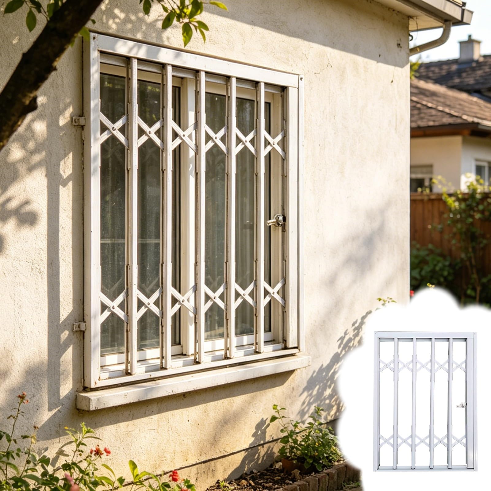 Reja Ventana Barra de Seguridad Plegable para Ventanas Exteriores, Barras de Seguridad Horizontales Correderas Extensibles con Cerradura, Barandilla Seguridad(W20xH24in/50x60cm)
