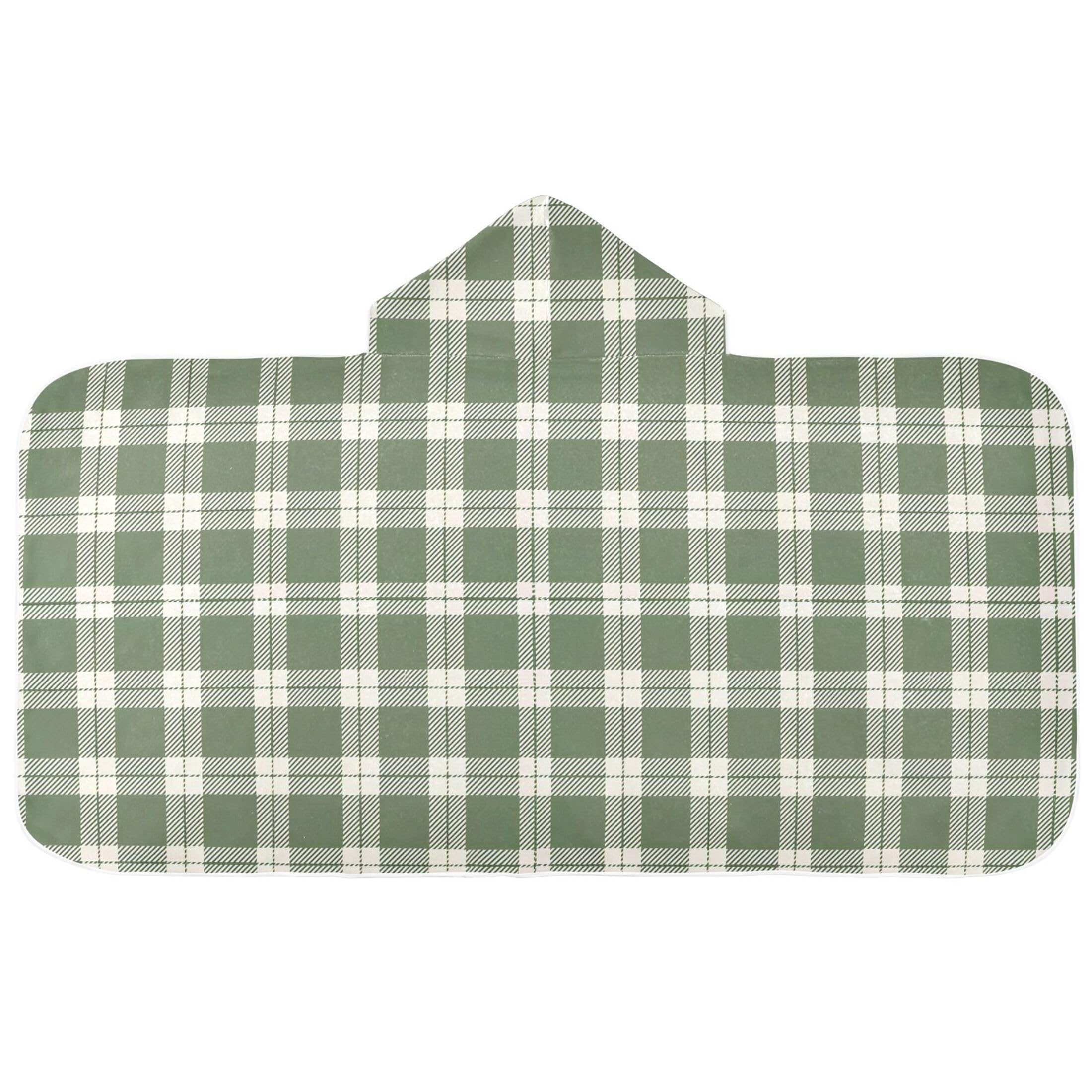 Fuauuyl Olive Green Gingham Plaid Hooded Baby Bath Towel Soft & Breathable Towel for Newborns Infants Toddlers, Nursery Essential