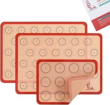 SUPER KITCHENマカロン クッキー シートクッキングマット 3枚セット 食品級シシリコン 製菓マット キッチン パン/クッキー/ピザ ベーキングマット オーブン 電子レンジ 対応 耐熱 プレースマット (レッド, 42x29.5cm、29.2×21.6cm)