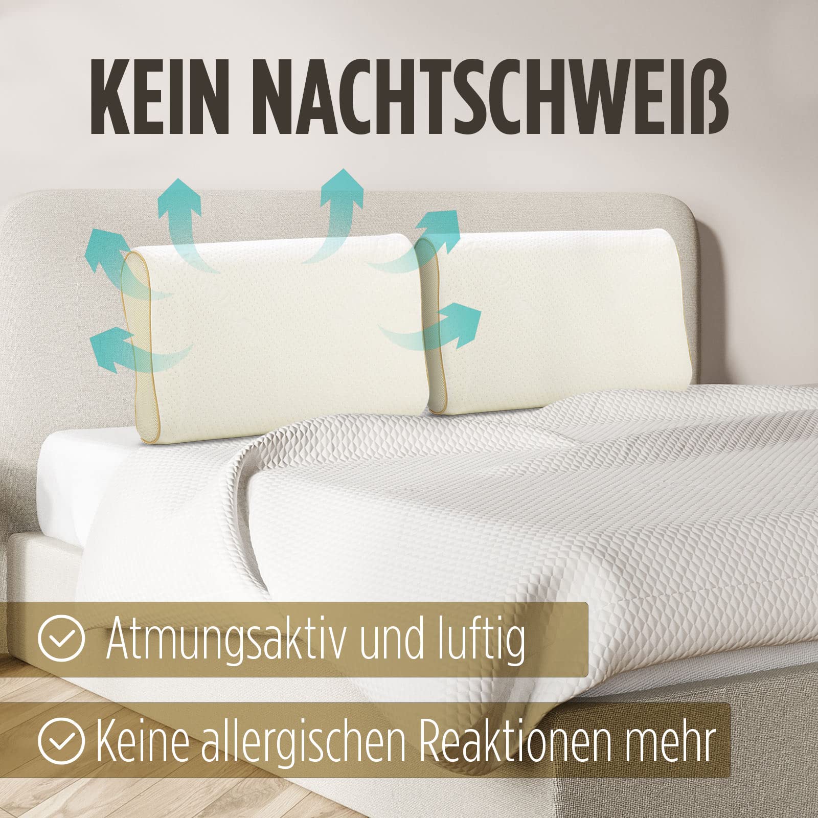 VITAPUR Cuscino per Dormire Anatomico con Schiuma a Memoria di Forma - Cuscino Ortopedico per la Posizione di Riposo Laterale o Posteriore - Cuscino Ergonomico con Fodera di Protezione Lavabile