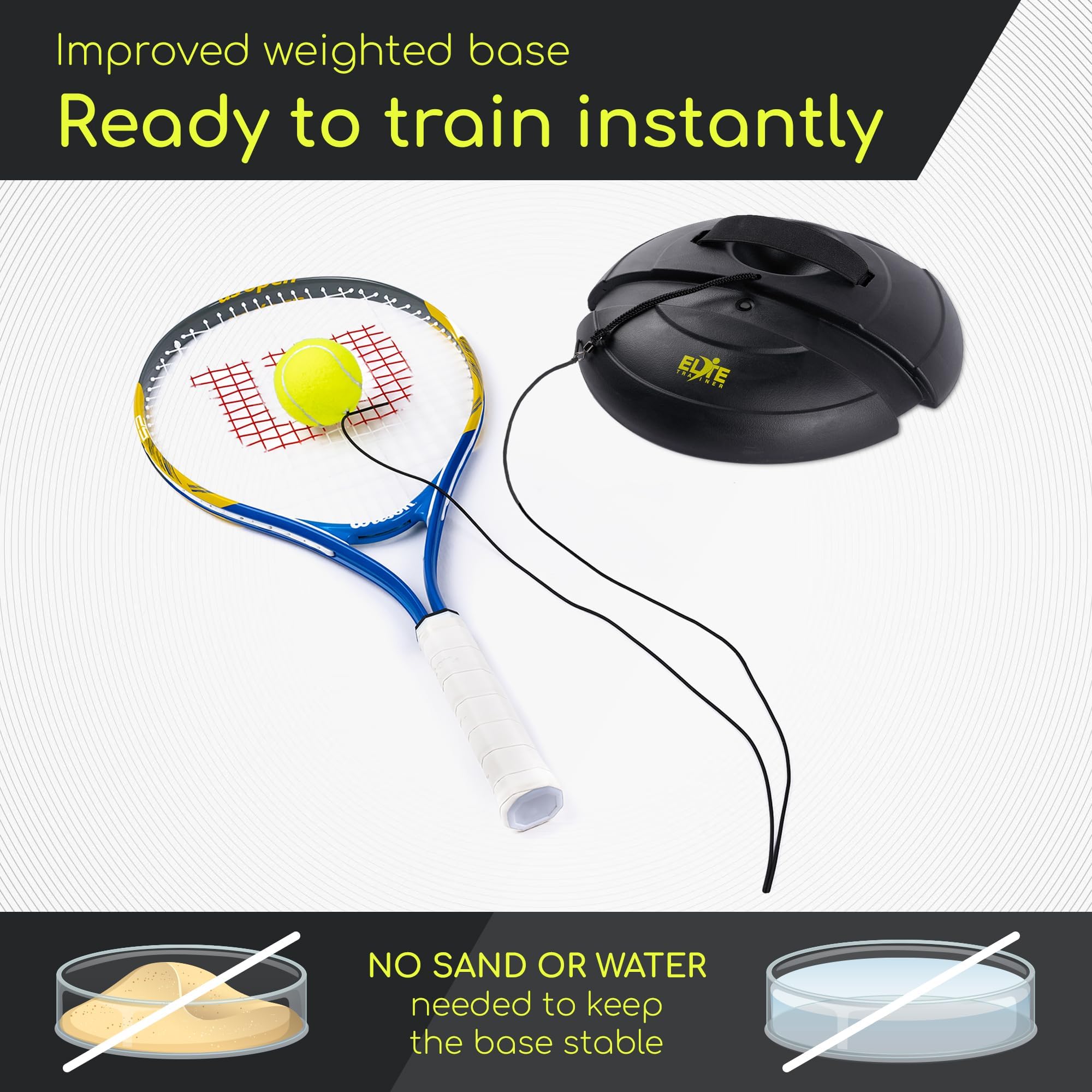 TBA Elite Trainer - Set di palline da tennis con rimbalzo | Base di alimentazione resistente, non richiede riempimento | Viene fornito con palla extra, corda lunga e borsa a rete personalizzata |