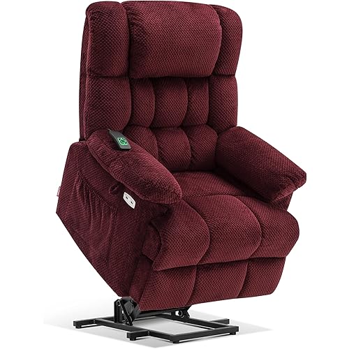 MCombo Power Lift Recliner Chair Sofa with Massage and Heat, Adjustable Headrest, 3 Positions, USB Ports, for Elderly People, 7533 (Fabric, Burgundy)
