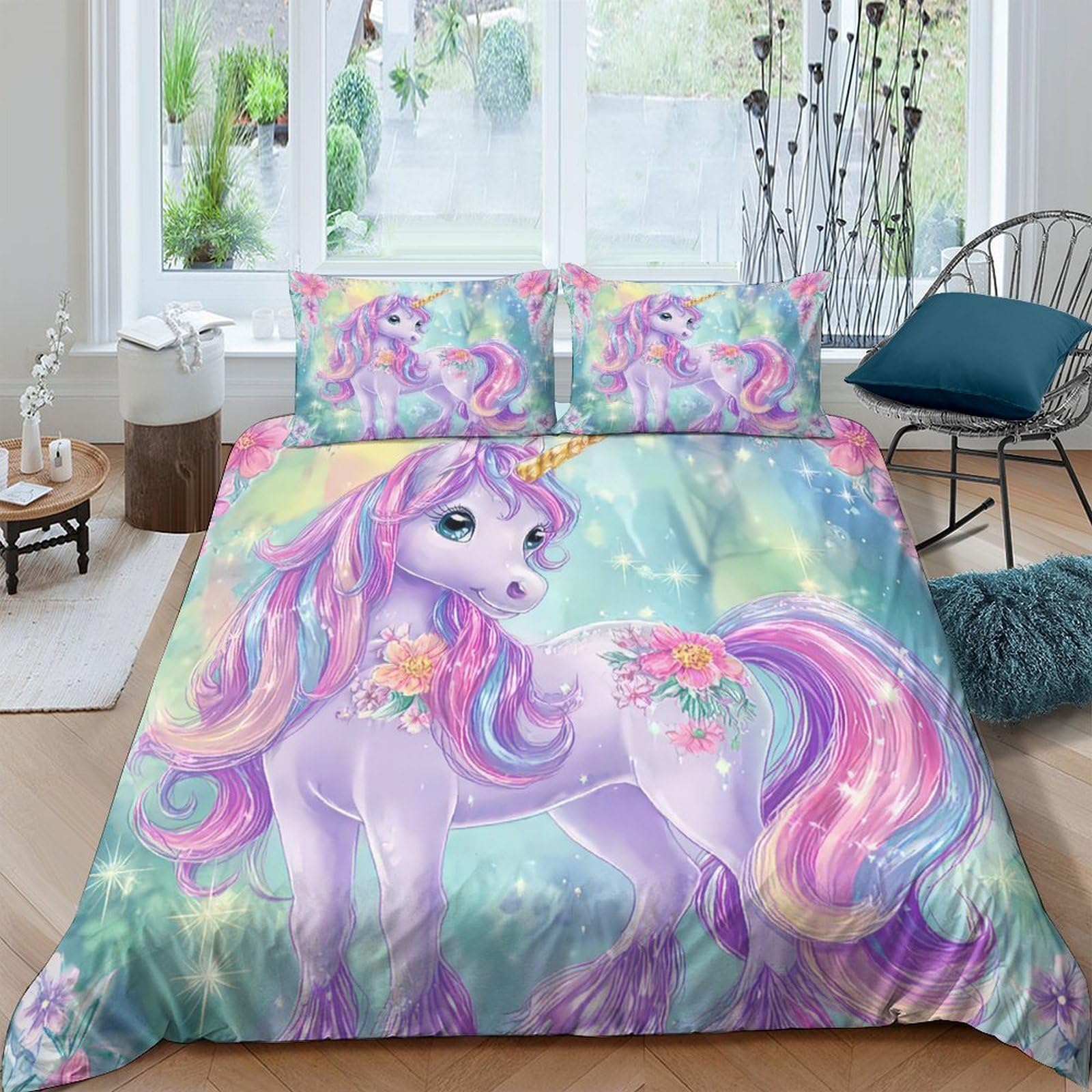 Ctjqhvkz Style-9 3D Printed Pastel Unicorn Fitted Sheet Microfiber Soft Bedroom Decor Rainbow Fantasy Bed Cover For Home Dorm Guest Room Single（135X200cm）