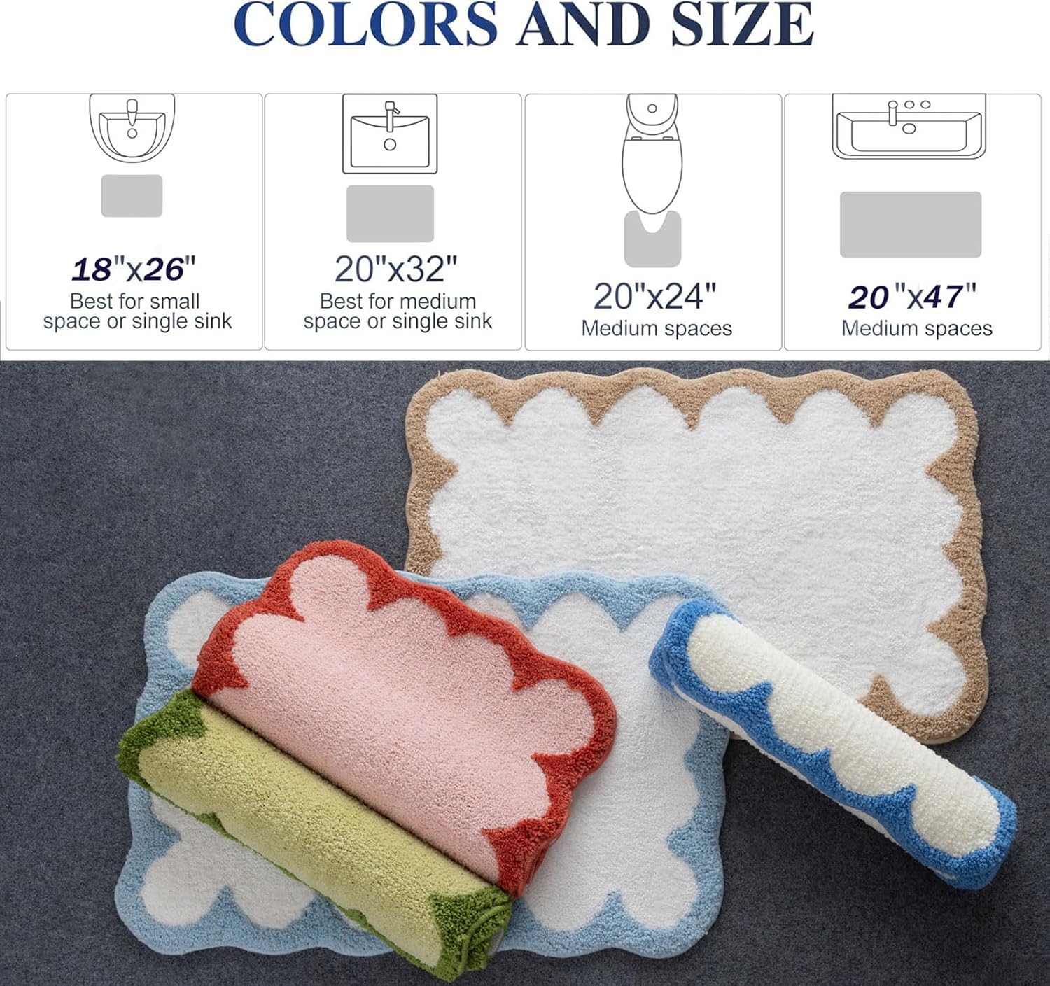 Scalloped Bathroom Runner Rug Pink Long Bath Mat for Bathroom Non Slip Washable Cute Bath Mats Microfiber Absorbent Soft Aesthetic Preppy Large Bath Rugs for Bedroom Tub Sink 24" x 60"