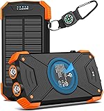 BLAVOR Solar Charger Power Bank 10,000mAh, Portable Wireless Charger, 20W Fast Charging External Battery Pack with USB C for Cell Phones, Solar Panel Charger with Dual Flashlight for Camping Orange