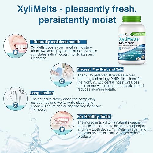 Miniatura 5 de OraCoat XyliMelts - Discos de adherencia oral para alivio bucal seco de menta suave con xilitol, para boca seca, estimula la saliva, no ácido, uso