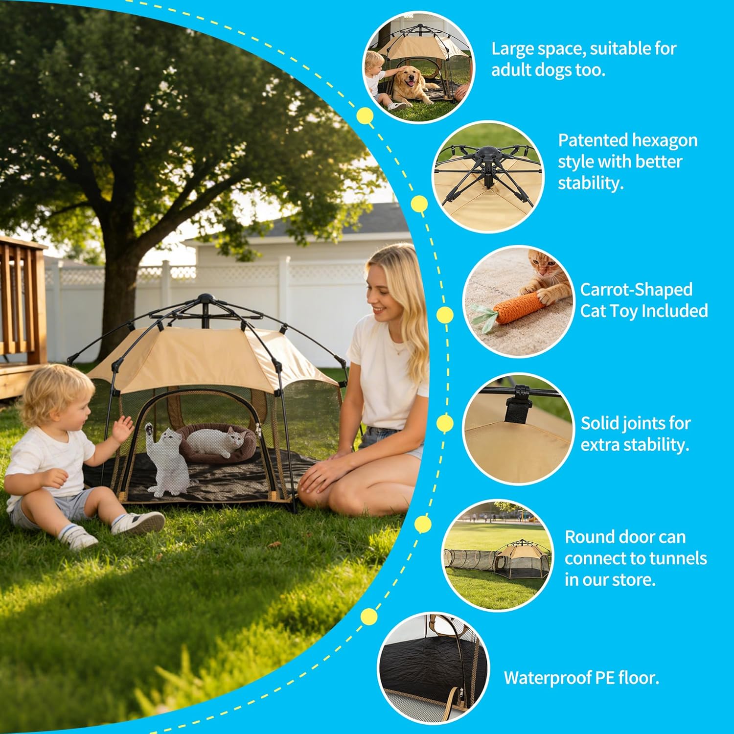 Catio Outdoor Cat Enclosure Cat Tent with 2 Doors, Waterproof & Portable, Mesh Wall & Floor, Connectable to Play Tunnels,Indoor/Outdoor Cats Enclosed Playpen for Patio Balcony Courtyard Camping