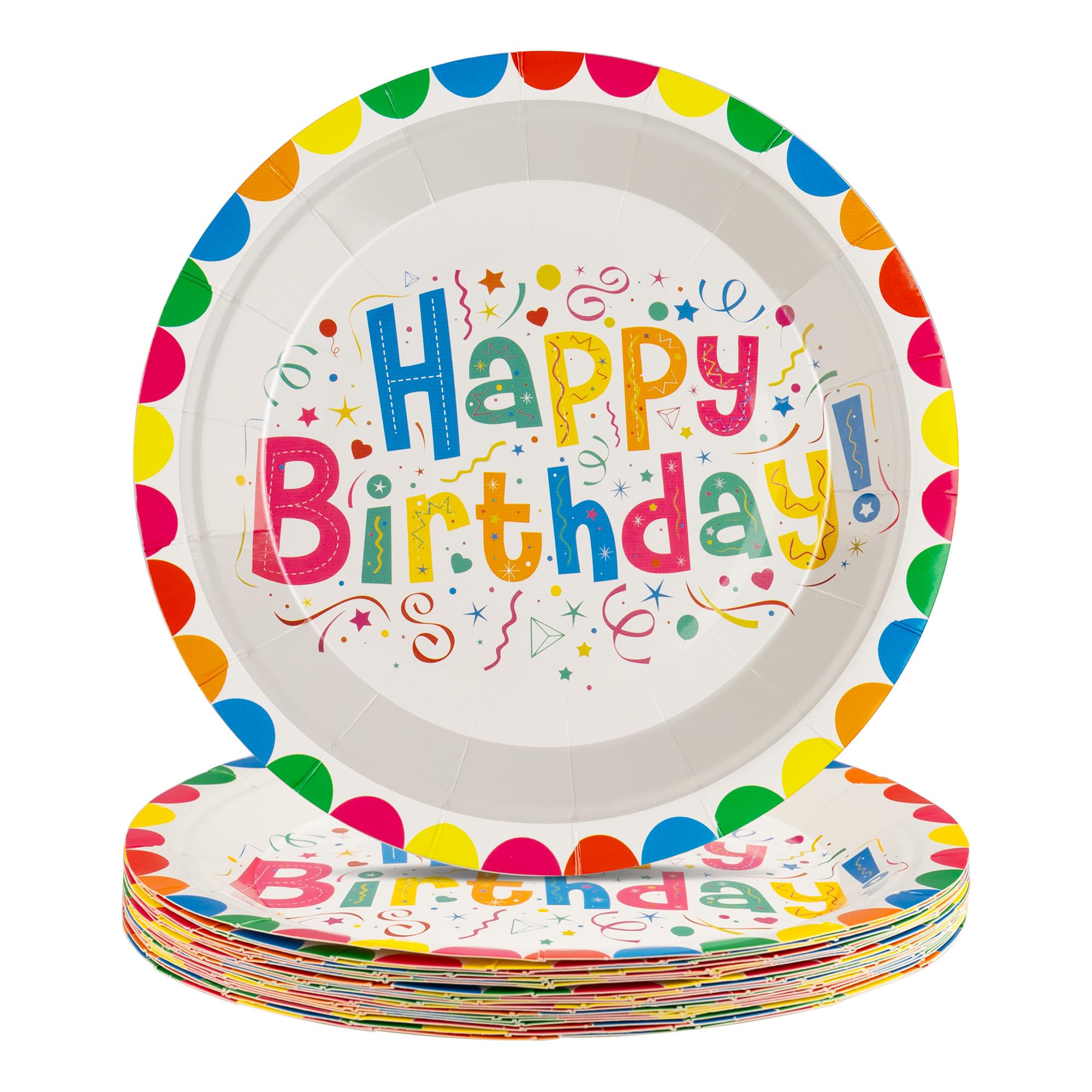 Happy Birthday Paper Plates, 20 Count, 7" Dessert Plates, Disposable Colorful Party Supplies, Birthday Party Decorations, Table Decorations for Boys and Girls, Baby Shower Favors, Cake Tray, Everyday Use