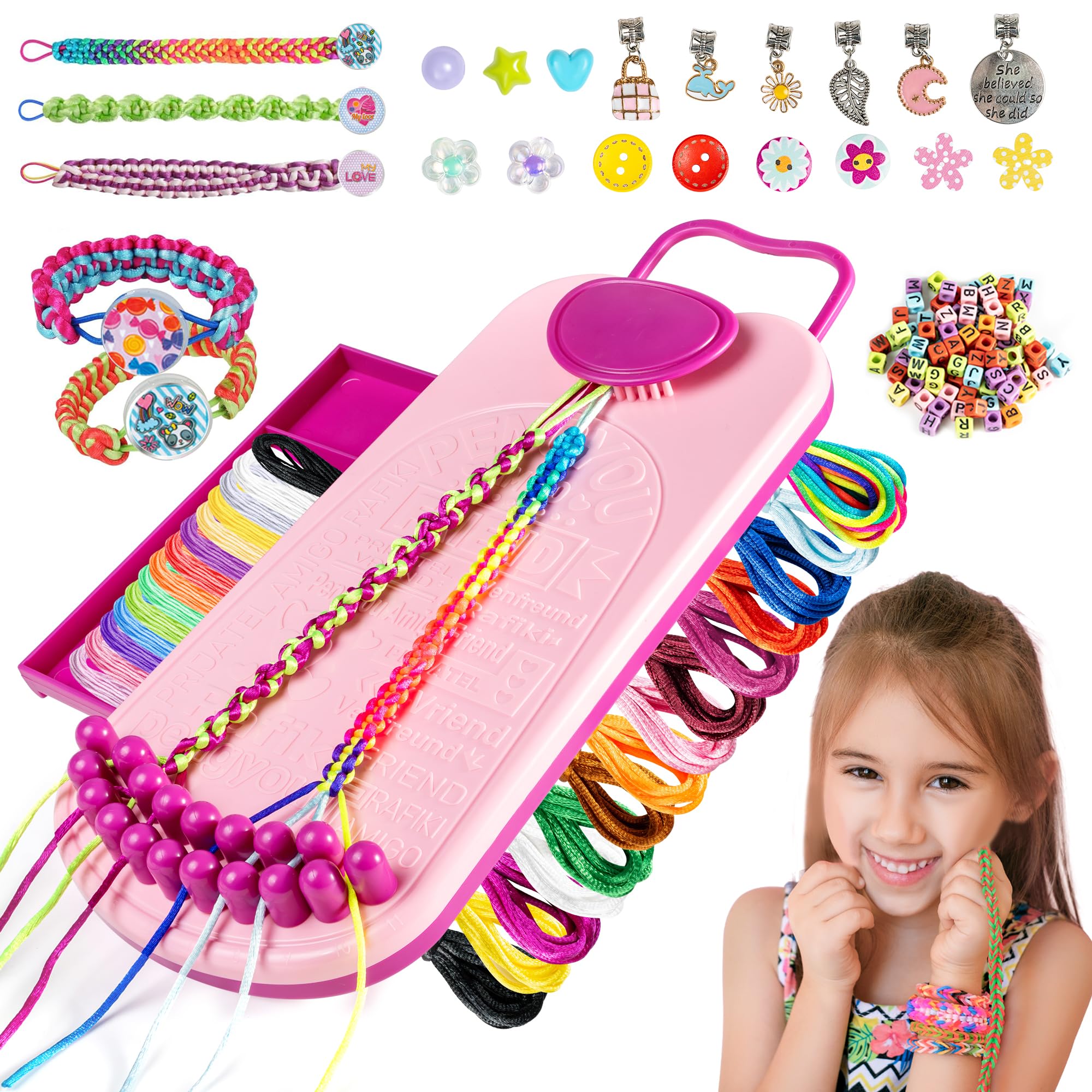 Friendship Bracelet Making kit, Arts and Crafts for Kids 6-12, Toys for Girls Age 6 7 8 9 10 11 12, Craft Kit with Threads, Elastics, Beads, Buckles, Bracelet DIY Toy Gift for Girl Birthday Christmas