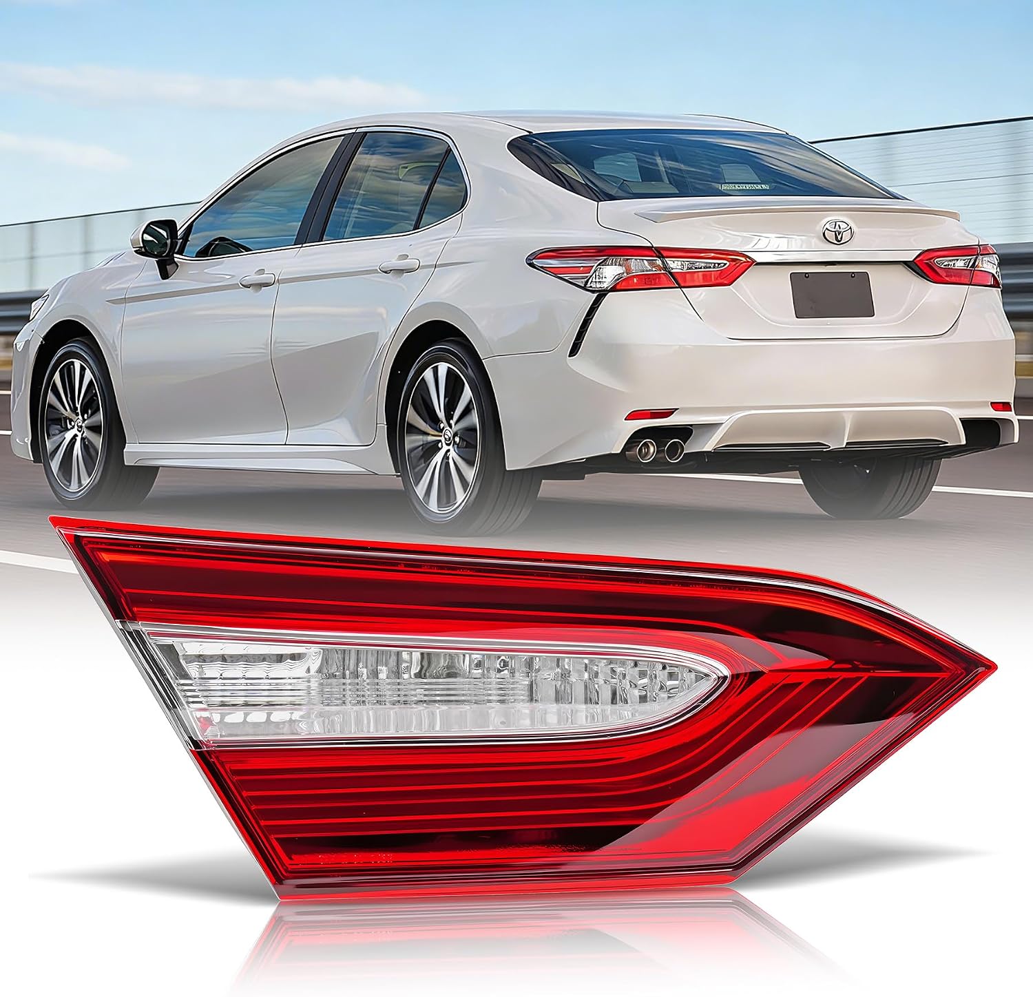 Tail Lights Assembly Fits Toyota Camry LE SE 2018 2019 2020, Driver Inner Rear Brake Signal Lamp Replacement (Include Bulb), Halogen Back Lamp Taillights, Replace #81580-06770