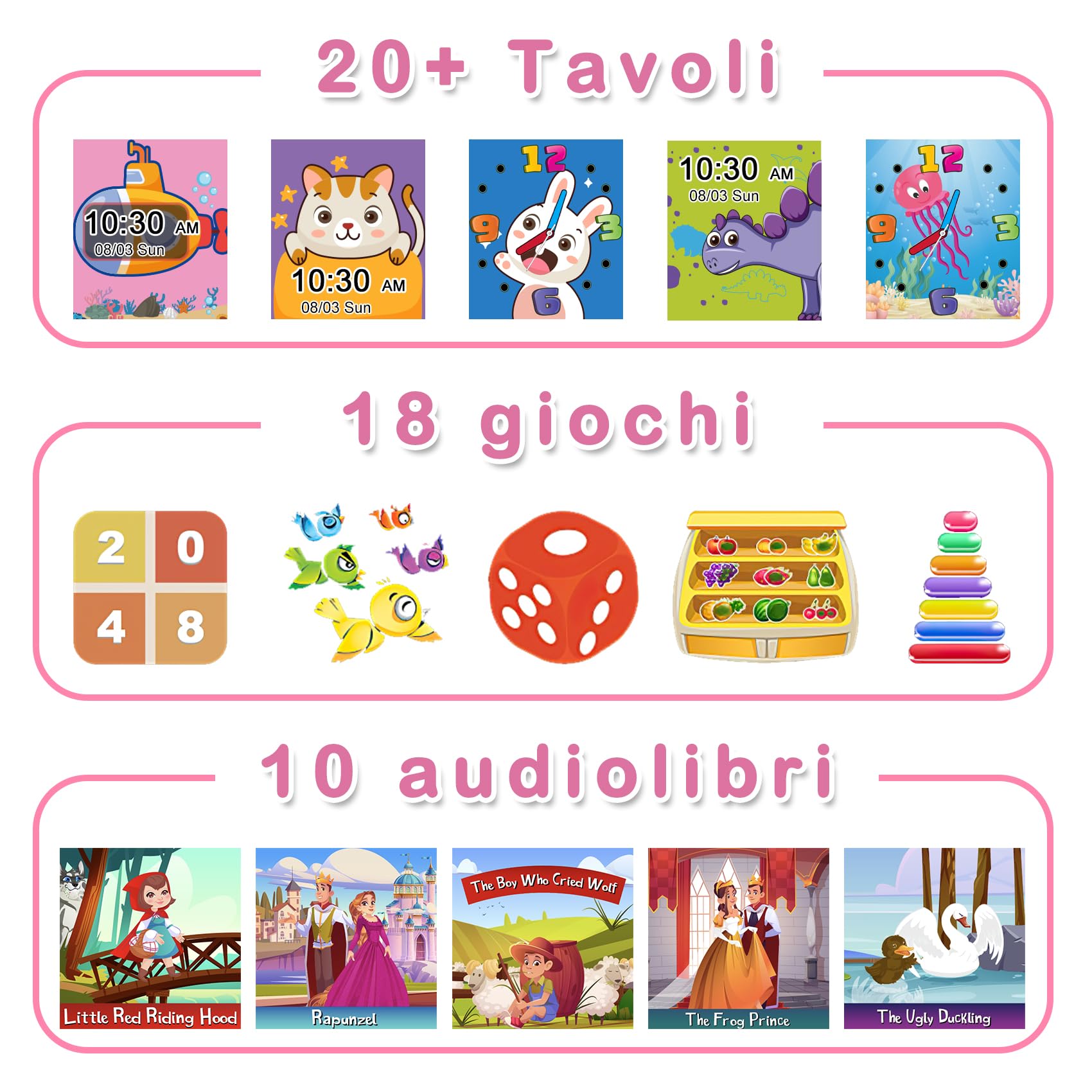 IOWODO Smartwatch per Bambini con Chiamata, 2G SIM con Fotocamera SOS Watch Integrato Nella Scheda SD, 18 Giochi Puzzle Allarmi per Bambini Smart Watch per Ragazzi Ragazze 3-12Y