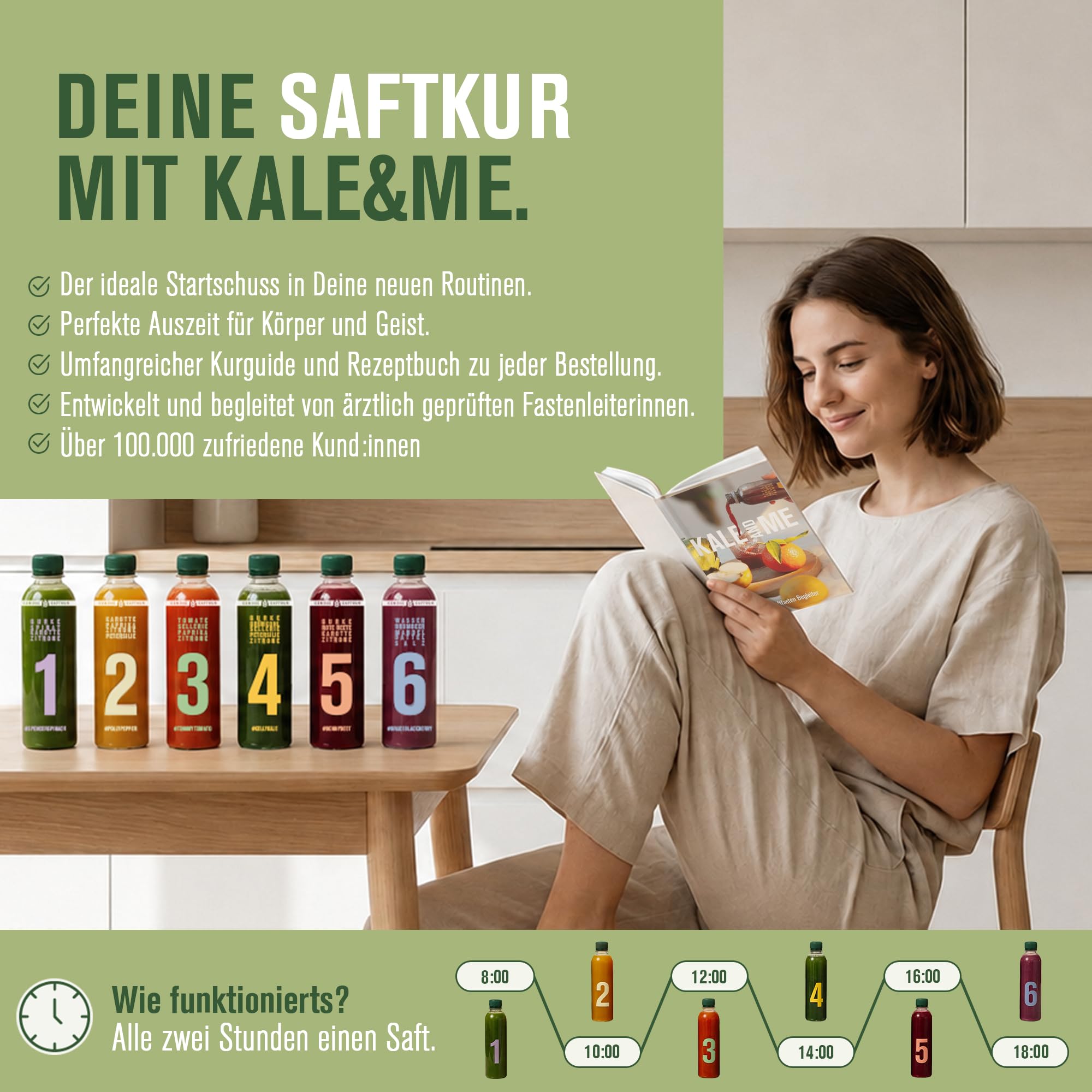 Kale&Me Saftkur Gemüse 3 Tage – 18 nummerierte Flaschen mit je 320 ml | 6 verschiedene kaltgepresste Säfte aus 98% Gemüse, vegan, ohne Zusatz- & Konservierungsstoffe, mit Guide & Gemüsebrühepulver