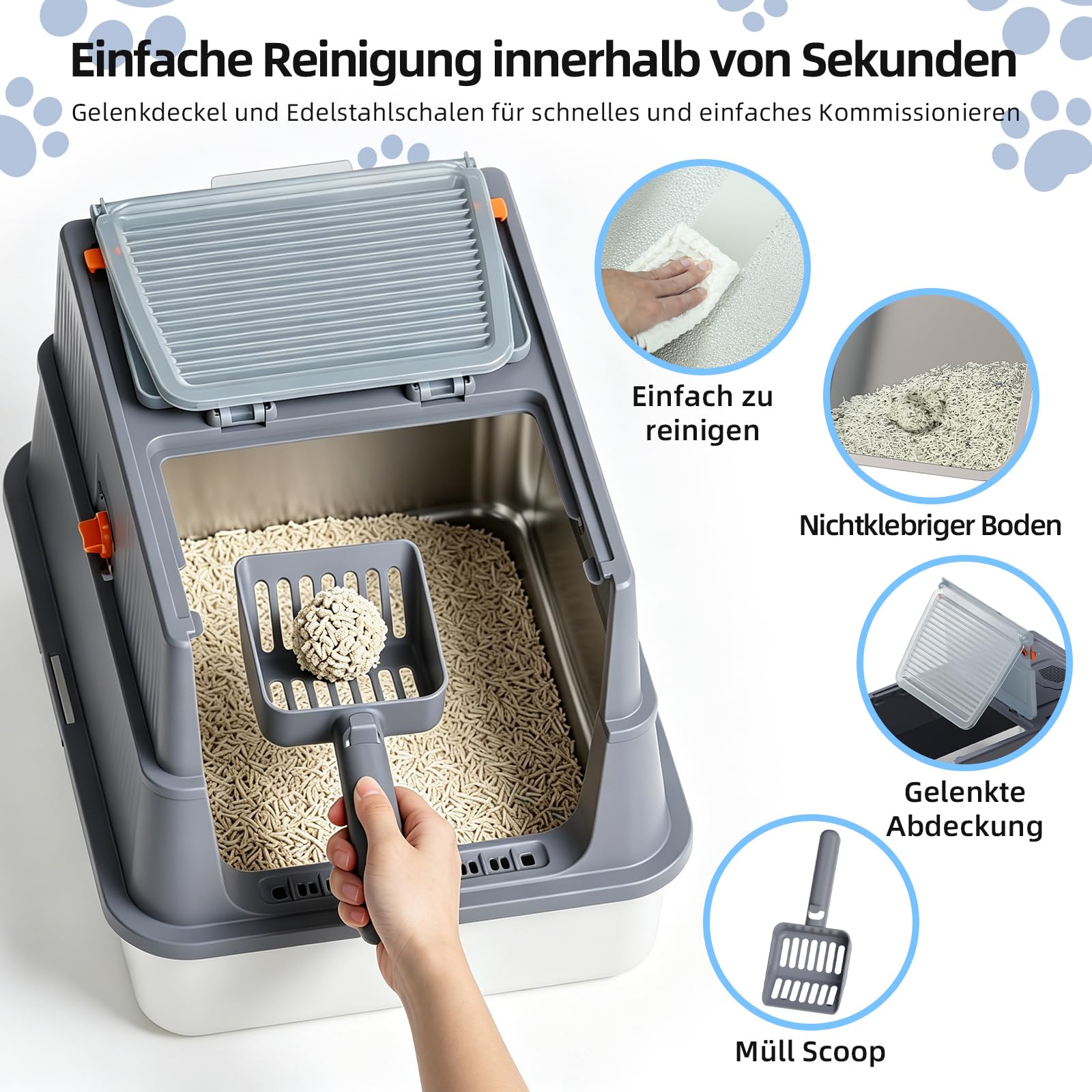 Edelstahl Katzenklo mit Deckel – Kleine geschlossene Katzentoilette mit hohen Seitenwänden für Neugeborene & Junge Kätzchen, leicht zu reinigender Klappdeckel, ideal für kleine Katzen