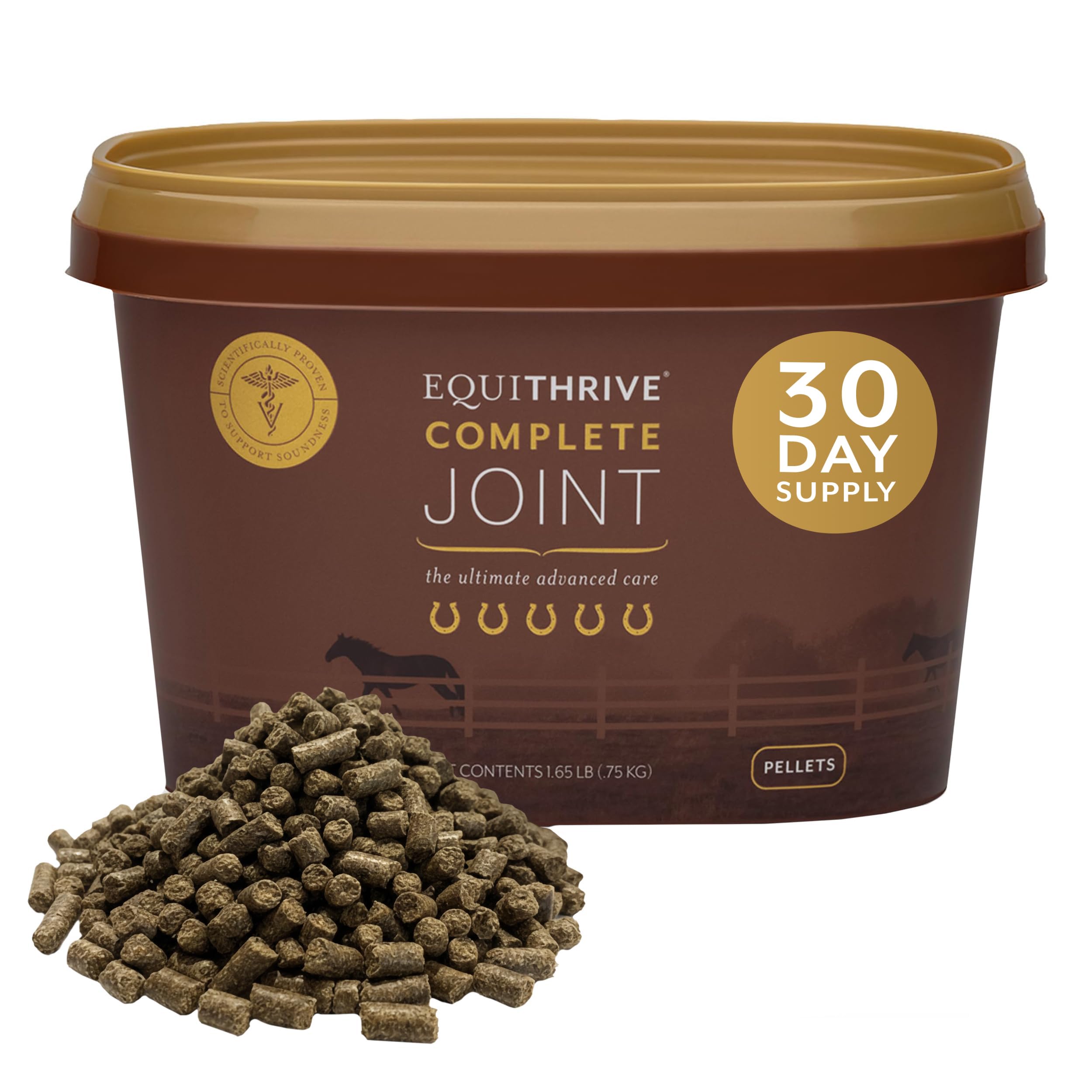 Equithrive Complete Joint Supplement Pellets with Resveratrol, Glucosamine, Chondroitin, Hyaluronic Acid and MSM for Horses, 1.65 lbs