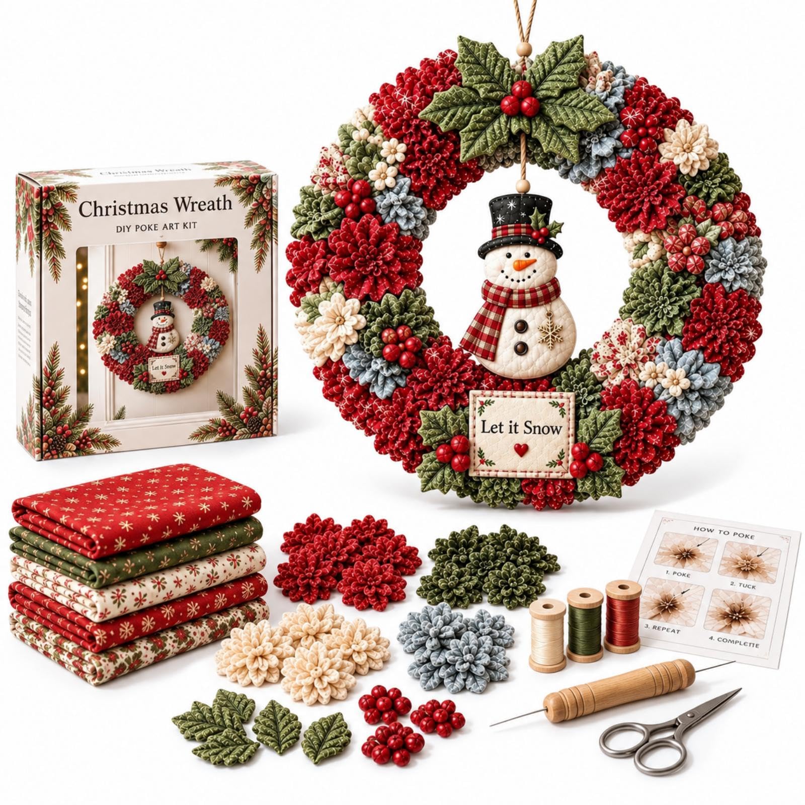 3D Fabric Poke Art Christmas Wreath DIY Kit, Christmas Decorations Craft