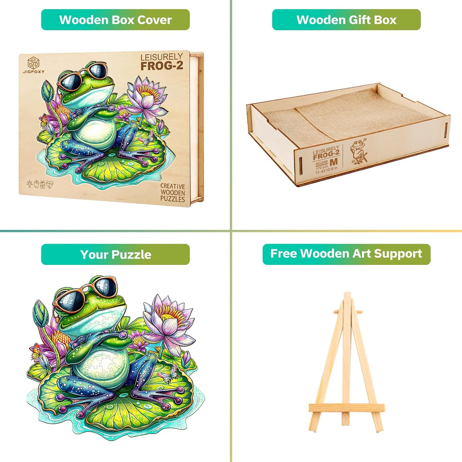 Jigfoxy Wooden Puzzle for Adults, Leisurely Frog Wooden Jigsaw Puzzles for Adult, Unique Animal Shape Wood Cut Puzzles, Christmas Thanksgiving Gifts for Friends Family (L-13.4 * 12.4in-240pcs)
