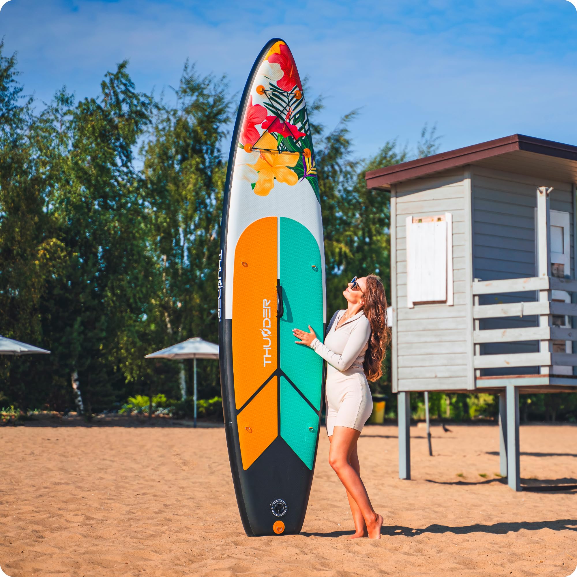 THUNDER Planche Sup Gonflable 320 cm avec Siège Kayak – Stand Up Paddle Board Set avec Pompe, Pagaie & Sac à Dos – Antidérapant pour Adultes & Débutants