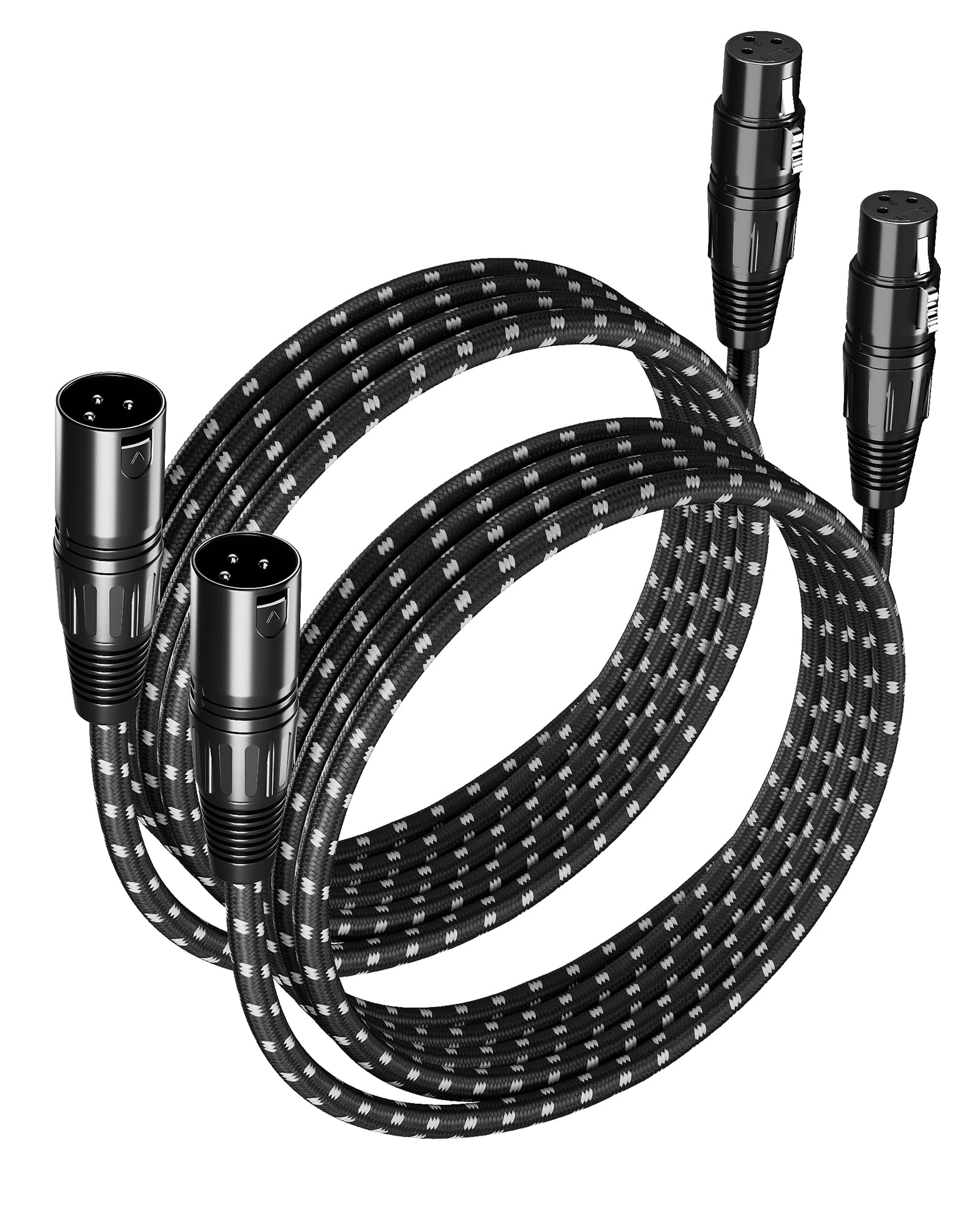 XLR Cables 6ft 2 Pack, XLR Microphone Cable Balanced Shielded Nylon Braided Cord with 3-Pin X LR Male to Female for Microphones Recording, Mixer, Amplifier，Speaker Systems