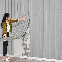3Roll Thick Faux Wood Slat Wallpaper, Peel and Stick 3D Foil Insulation Self Adhesive Wall Panels Wallpaper Grey Sound Absorbing Wooden Slats for Bathroom, Bedroom, Kitchen, Living Room 40cm*3m