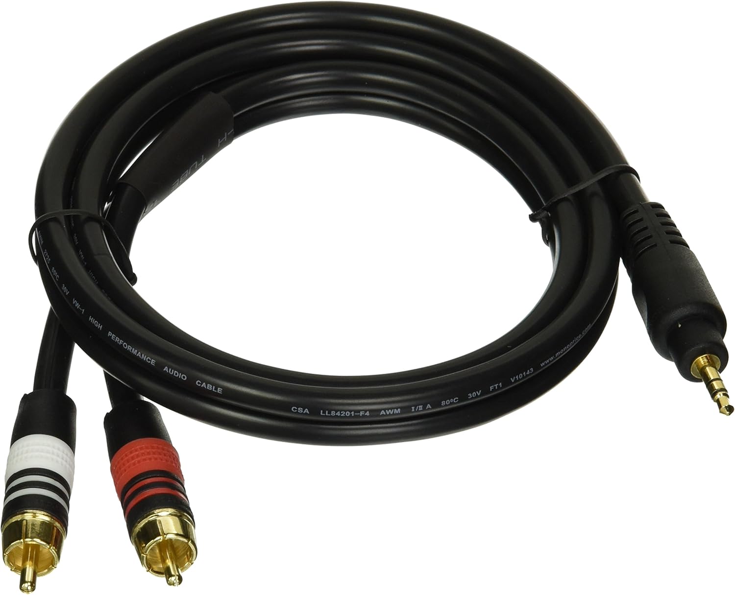 Monoprice 5597プレミアム3 ' 3.5 MMステレオオスto 2rcaオス22 AWGケーブル &ndash; ゴールドメ
