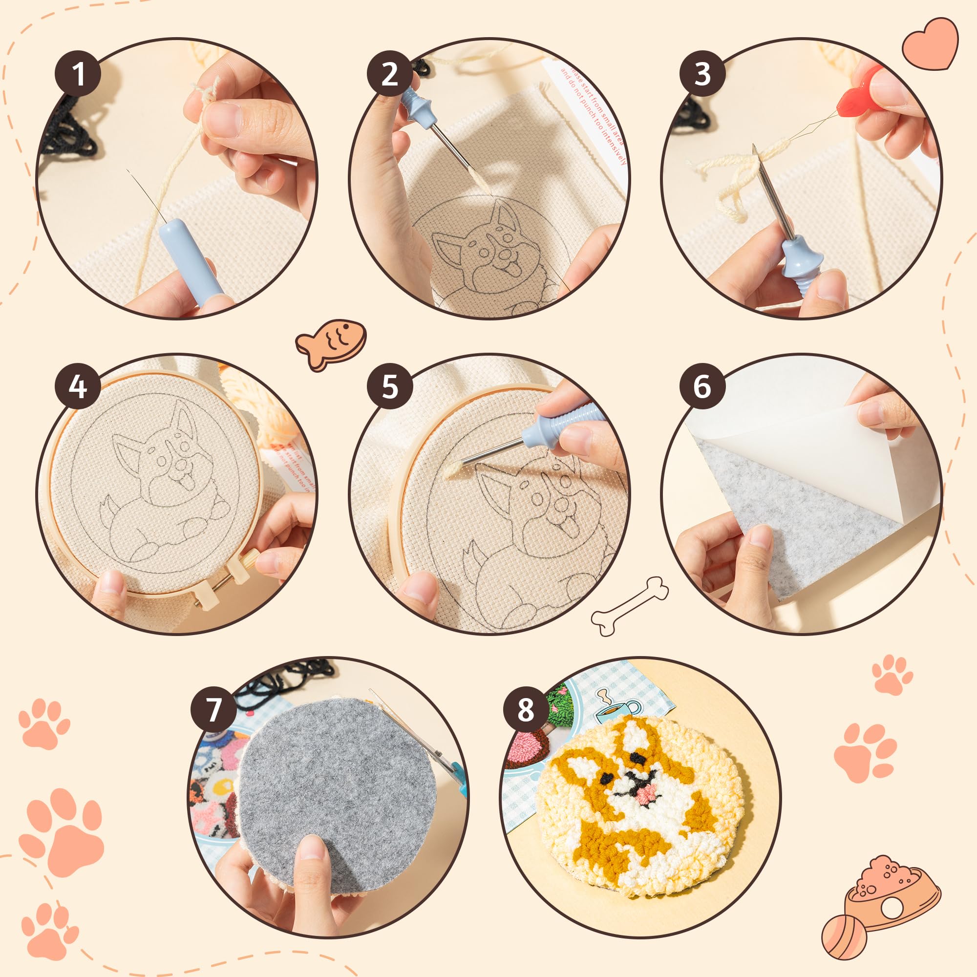 WATINC 22PCS Corgi DIY Art Craft Sewing Coaster for Toddlers Christmas Gifts Needle Punch Coaster Embroidery Making Kit Corgi Handmade Beginner Easy Embroidery Kit with Instruction for Kids Adults - Image 3