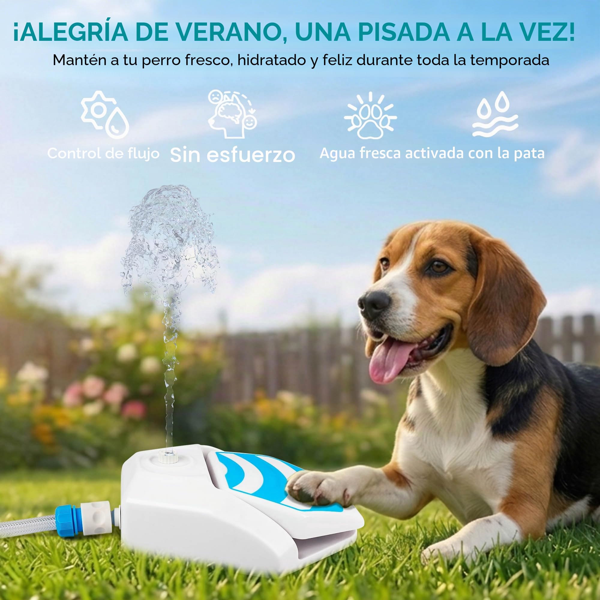ALL FOR PAWS Fuente de Agua para Perros para Exteriores, Activada por Pata, Dispensador de Agua con Pisón, Fuente para Beber con Conector de Manguera para Jardín, Césped y Patio, Garden Water Fountain
