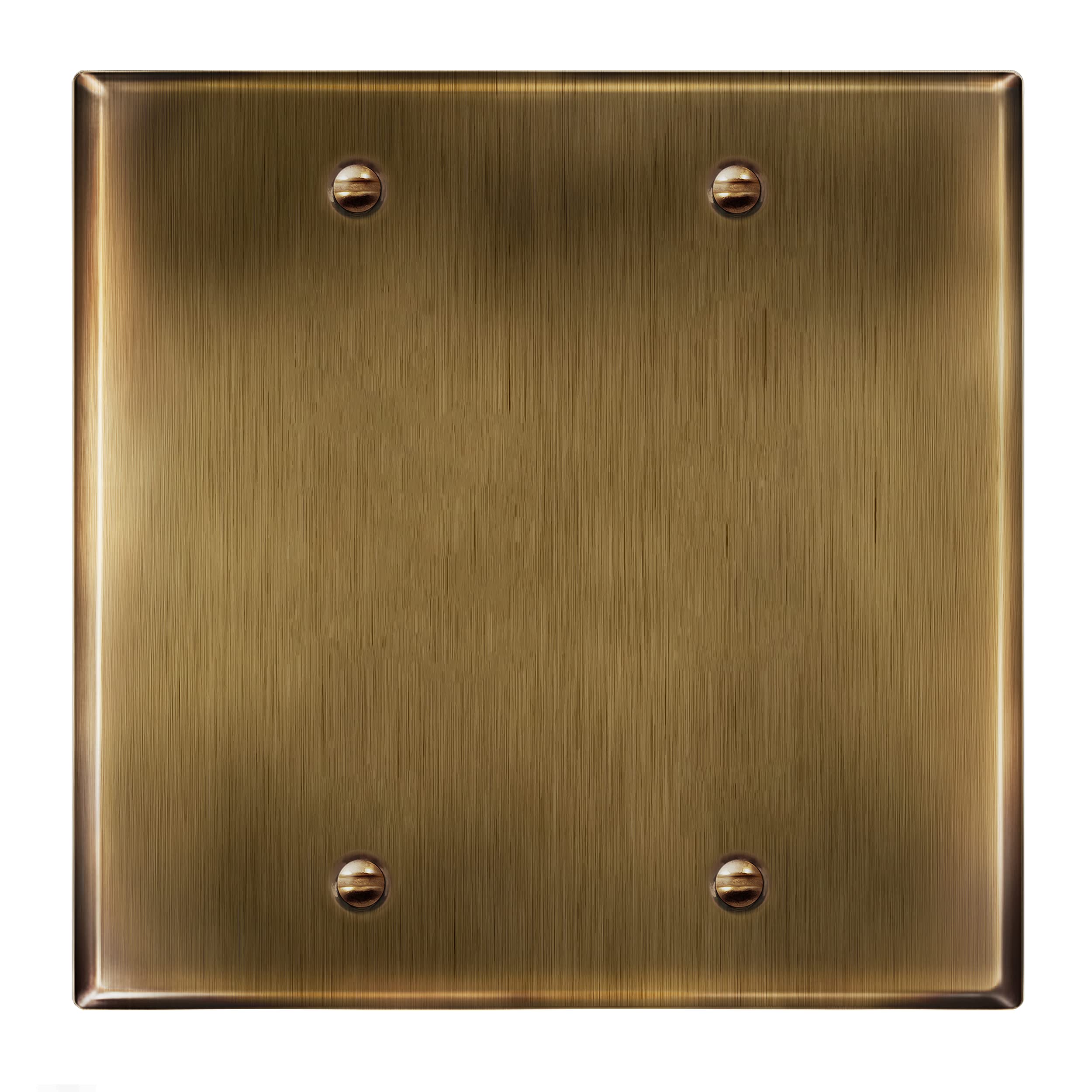 ENERLITES Blank Device Metal Wall Plate, Corrosion Resistant, Size 2-Gang 4.50" x 4.57", Stainless Steel 201, UL Listed, 7702-AB, Antique Brass