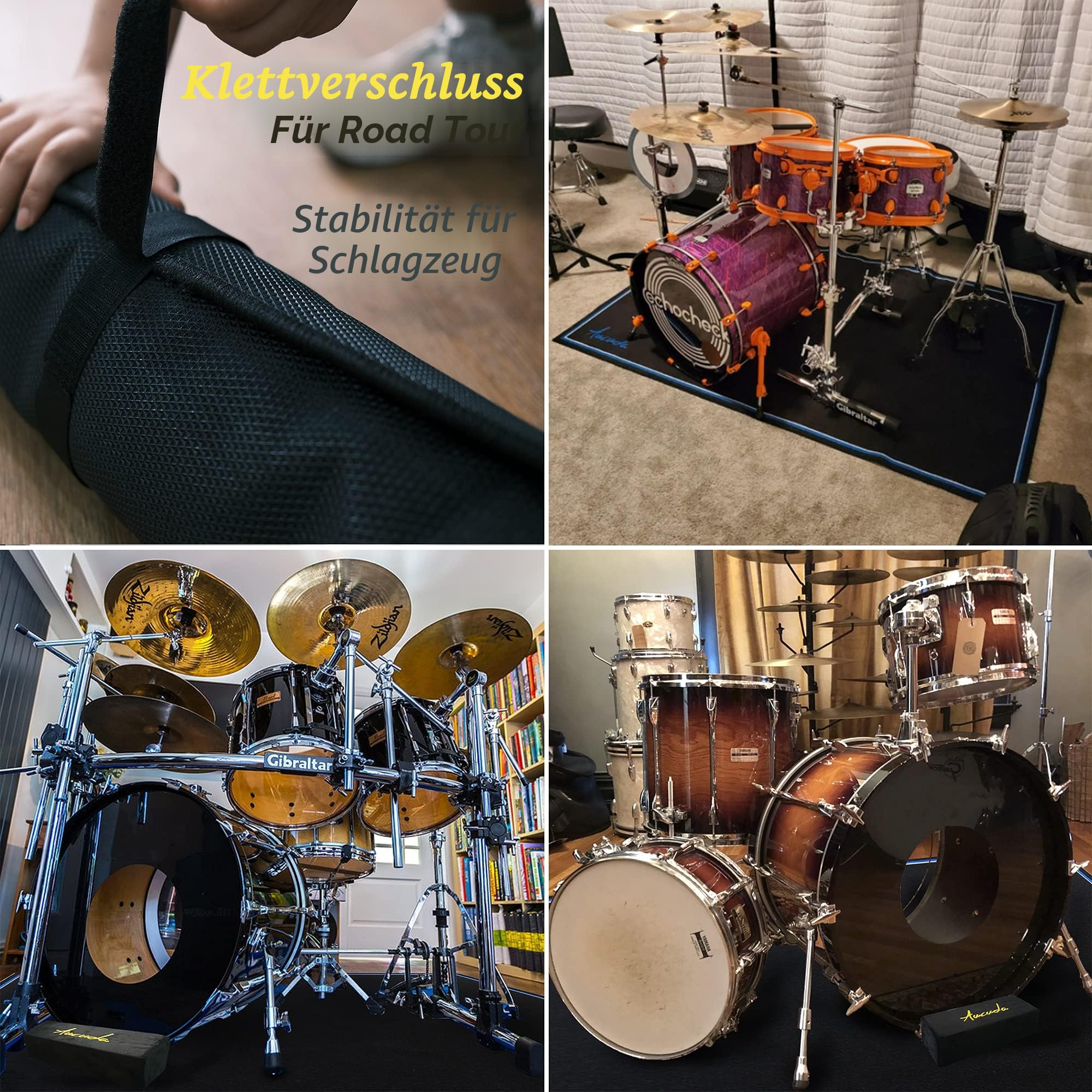 Aucuda Schlagzeugteppich 120x140cm rutschfest Schalldicht Drum Teppich Matte Schwarz