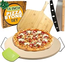 Large Pizza Stone for Oven 16 inch - Round Pizza Stone for Grill with Ha...