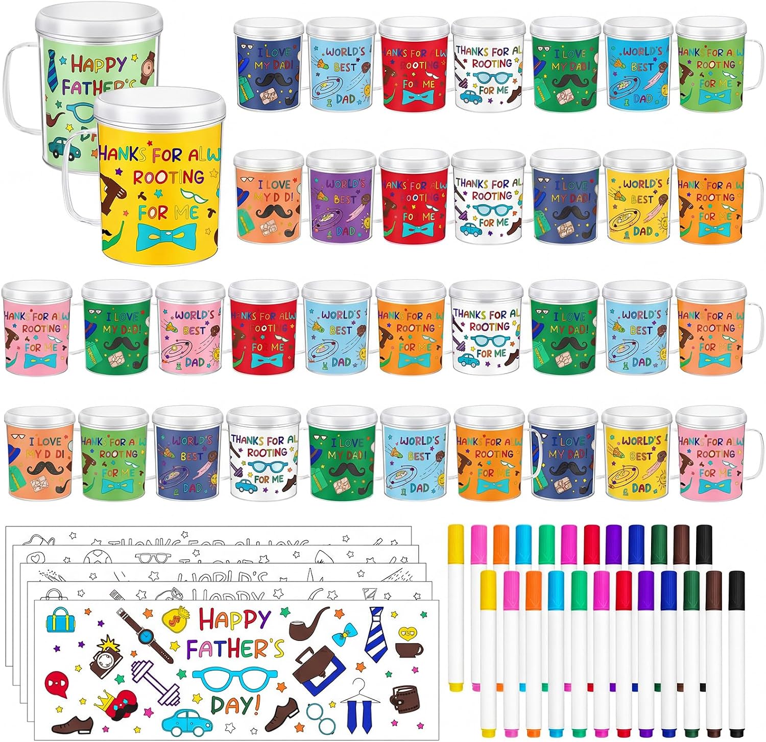 Umigy 36 Set Father's Day Color Your Own Mugs Craft Gifts Bulk DIY Travel Coffee Cups Painting Kit World Best Dad Fathers Day Men Grandfather Birthday Gift Supply