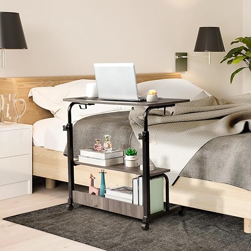 Miniatura 25 de Karl home Mesa móvil pequeña de 23.6 pulgadas, escritorio para computadora con ruedas, altura ajustable, carrito de computadora portátil, mesa Negro
