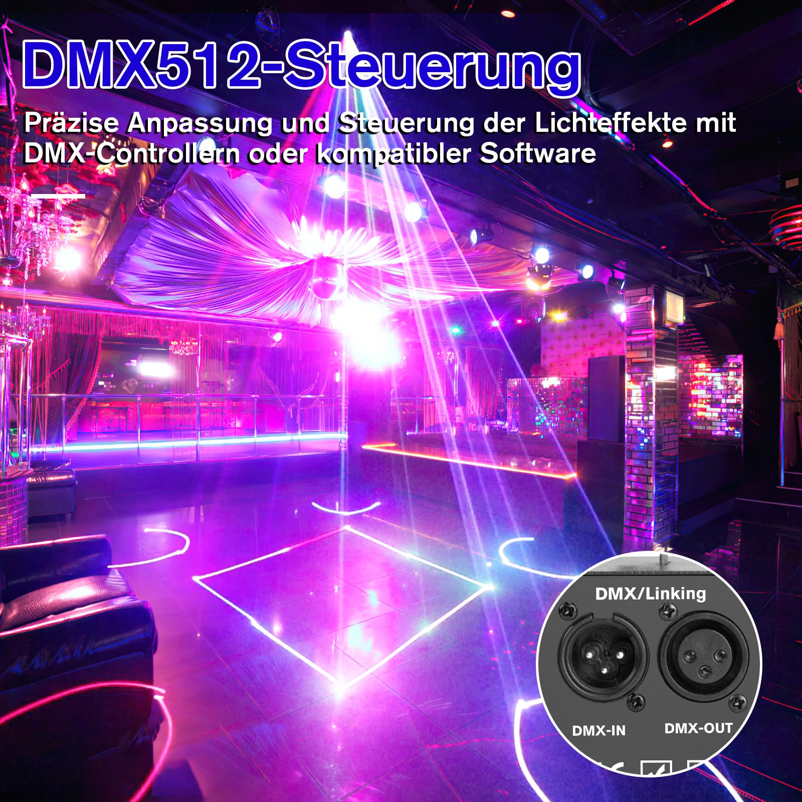 Luce da discoteca, animazione 3D RGB, DMX 512 con telecomando, musica, suono attivato, DJ, per feste, Halloween, compleanno, bar, KTV