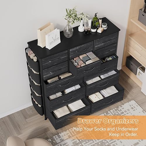 Miniatura 14 de Jojoka Cómoda para dormitorio con 12 cajones, aparadores y cómodas para pasillo, entrada, unidad organizadora de almacenamiento con tela, marco de