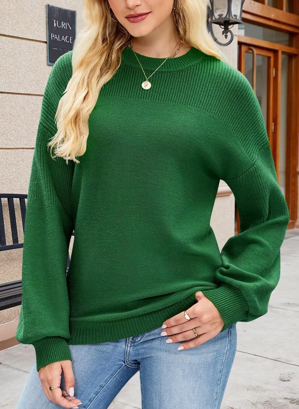 Wkior Women's Casual Sweater Loose Crewneck Knit Long Sleeve Solid Chunky Fall Pullover Sweaters Jumper Tops - Image 4