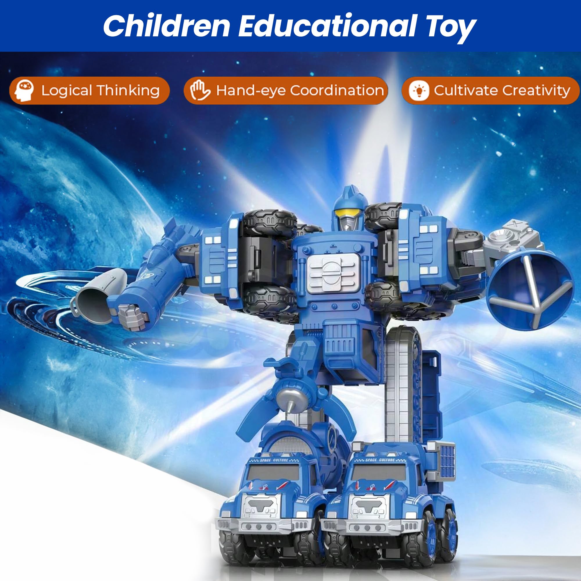 Kidology 5 In 1 Metal Outer Space Robot Action Toy For Kids Age 3+ Years – Deformation STEM Learning Robot For Kids, DIY Building Vehicle, Educational Games And Birthday Gift For Boys & Girls, Blue - Image 7 thumbnail