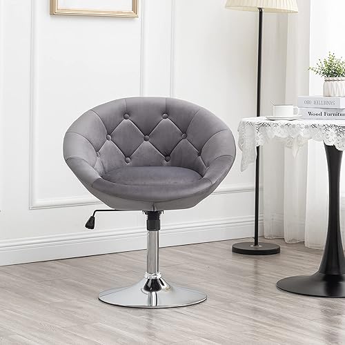 Miniatura 2 de Roundhill Furniture Noas - Silla giratoria tapizada de terciopelo con respaldo copetudo, color gris