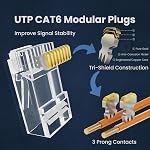 CableGeeker 100-Pack RJ45 Connecteur avec 100-Pack Bottes de secours de la souche, plaquées or Cat6 RJ45 Passer à travers les connecteurs Cat 6 Ends Compatible avec Cat5/Cat5e, Plug modulaire réseau pour UTP Câble Ethernet