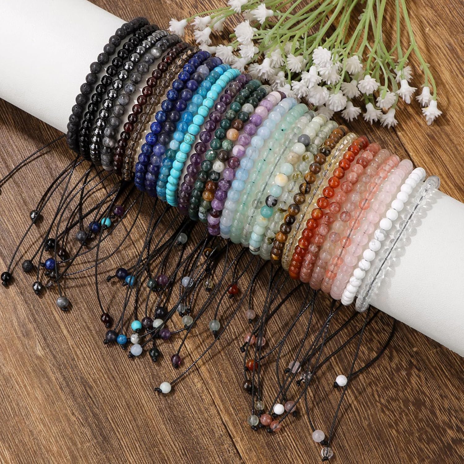 Crystal Bracelet for Women 4mm Adjustable Braided Natural Stone Bracelets Handmade Beaded Bracelets Gemstone Bracelet Healing Crystal Bracelet Crystal Jewelry for Women - Image 6